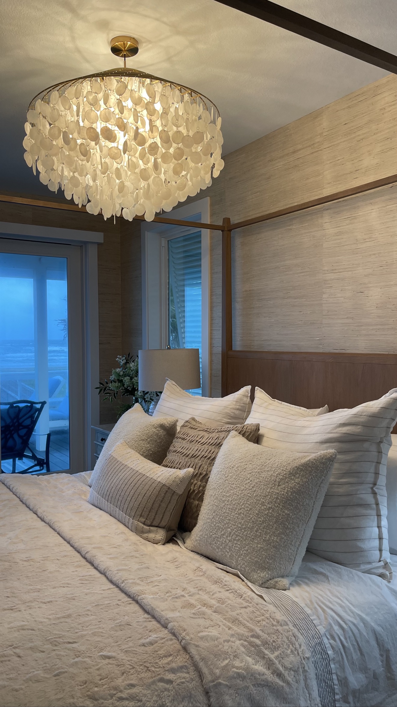 Textured grasscloth installed across bedroom walls